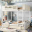 Lit superposé double avec lit gigogne, lit superposé en bois pour enfants avec bibliothèque et garde-corps de sécurité, blanc et beige-667516538-667516533