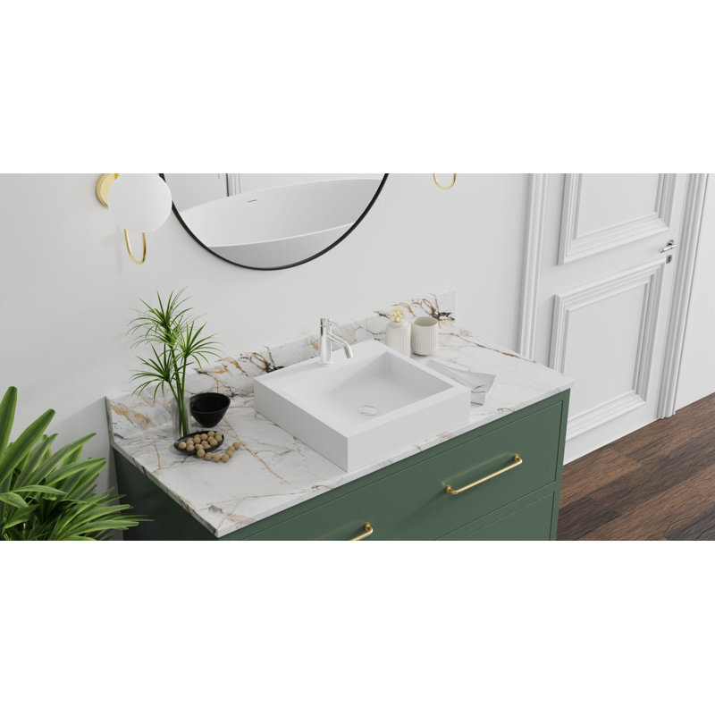 Lavabo de salle de bain vasque carré en résine blanc mat 18,8 po x 18,8 po Badeloft WB-05-S-M, Blanc mat