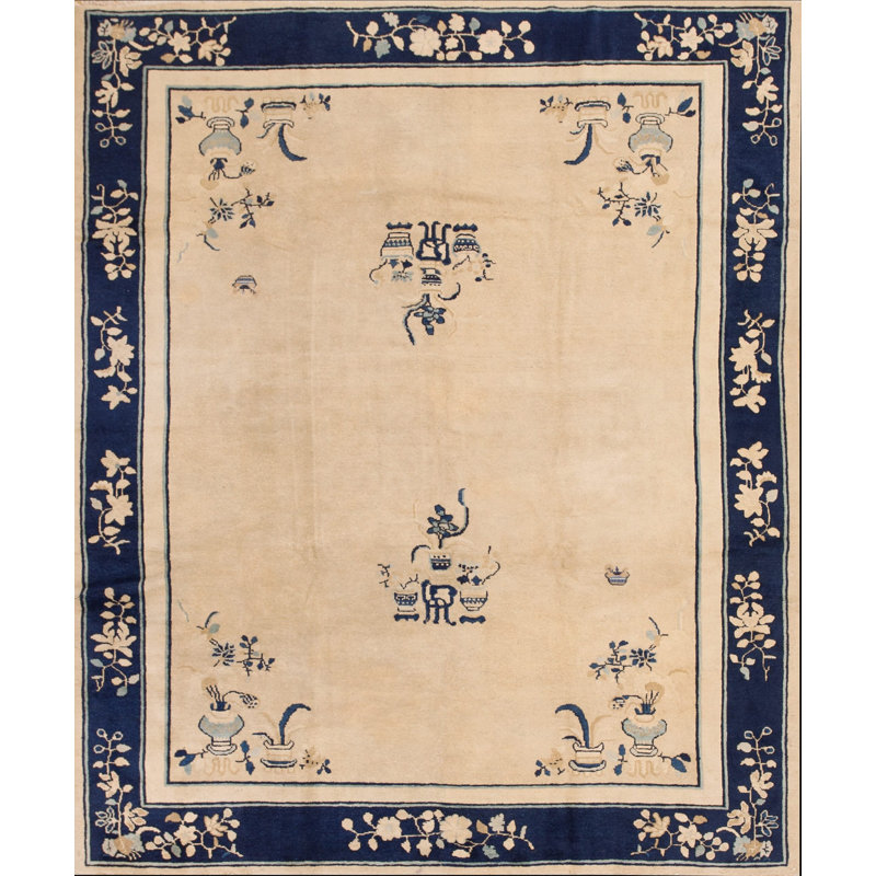 Tapis chinois à motif floral ouvert de couleur ivoire