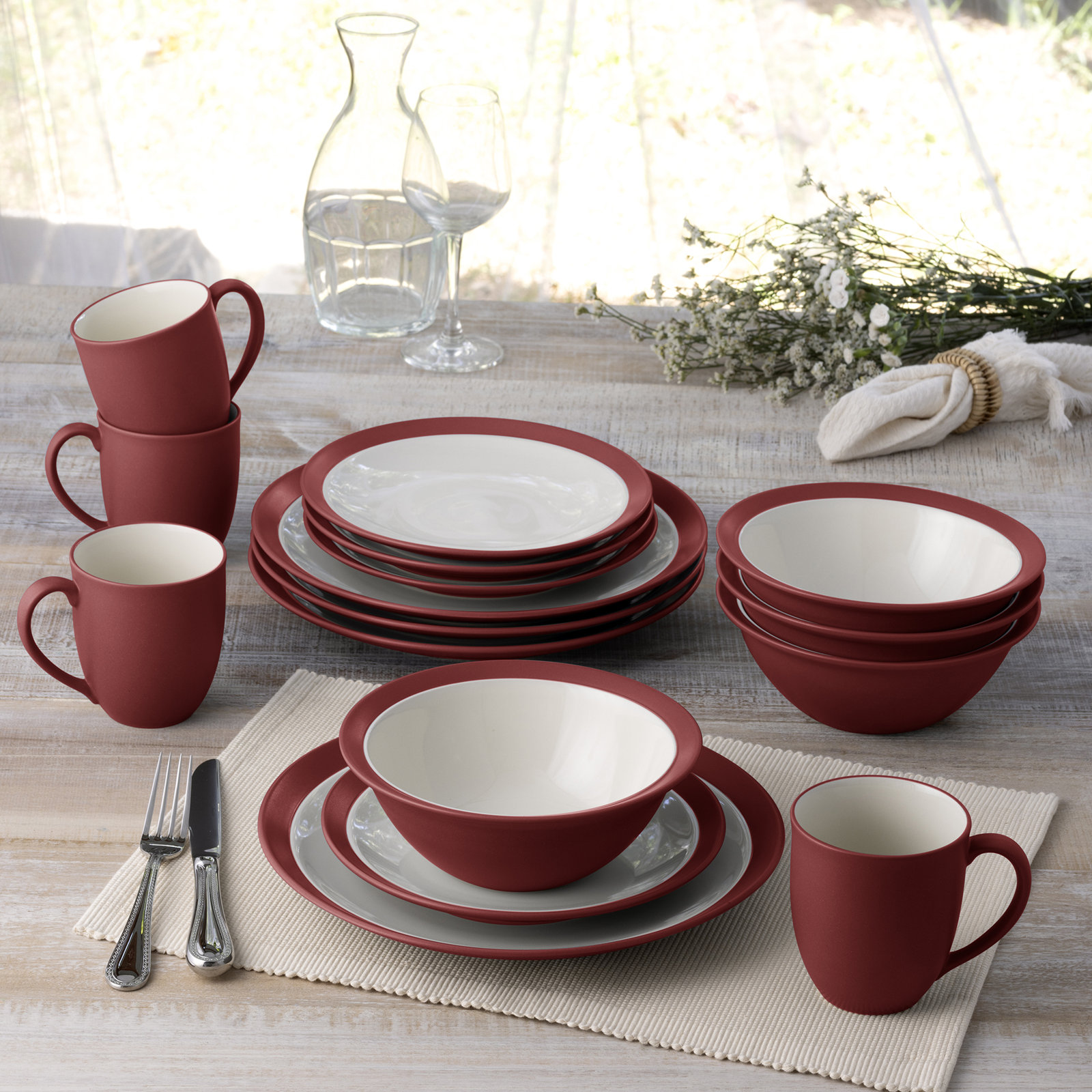 Colorwave Stoneware Dinnerware Set - Service for 4, Raspberry