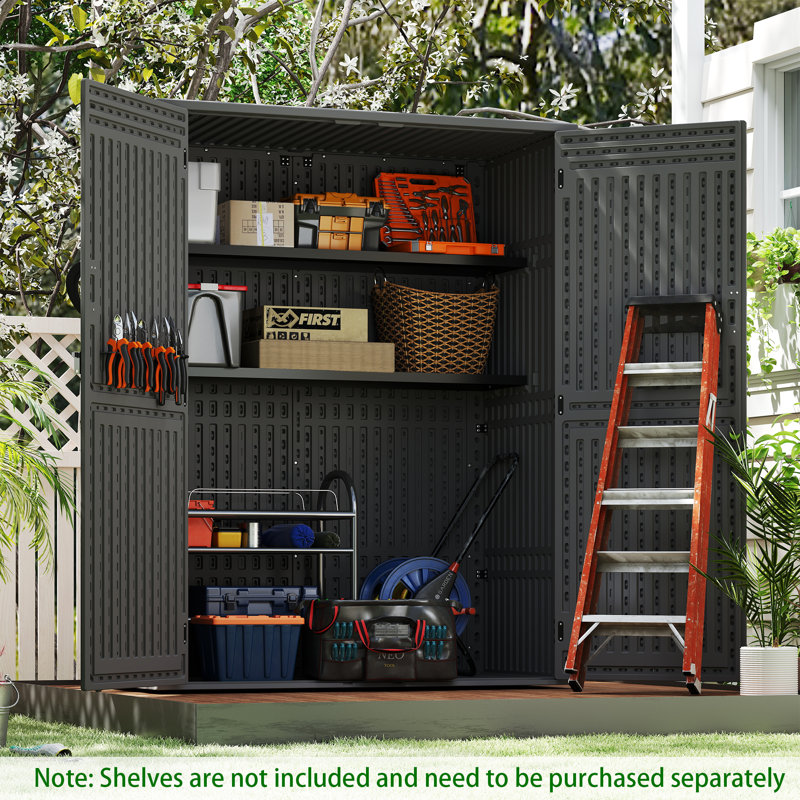 EHHLY Vertical 5.6x2.3ft HDPE Storage Shed, Waterproof UV Resistant Lockable, Gray