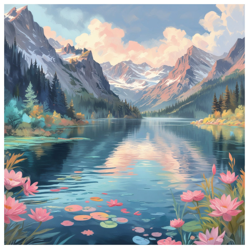 Toile de montagne avec paysage de montagne, 32 po x 32 po