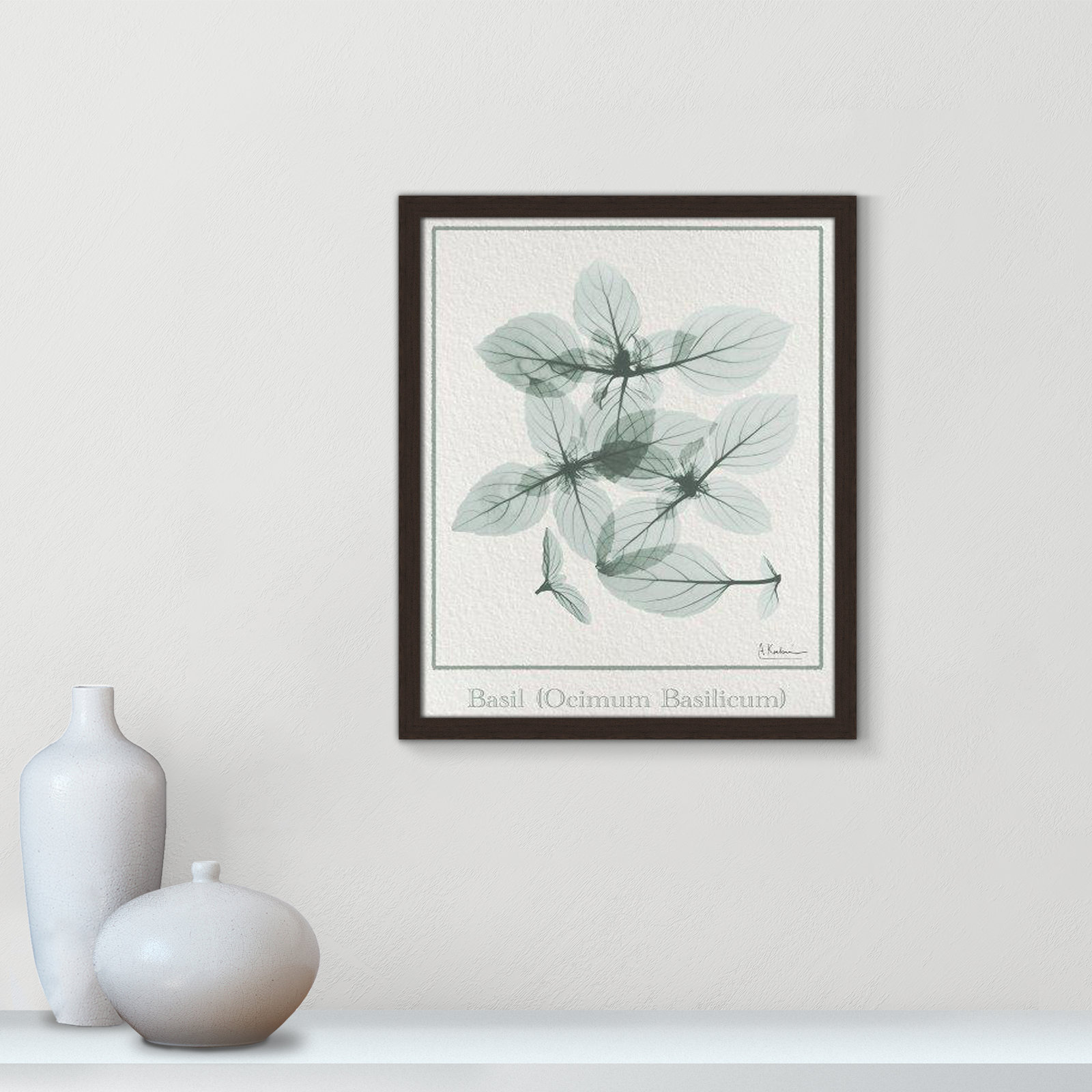 Jeanette "Basil Ocimum Basilicum" Painting, 19" H x 16" W x 1.25" D, Open Grain Walnut Framed Paper
