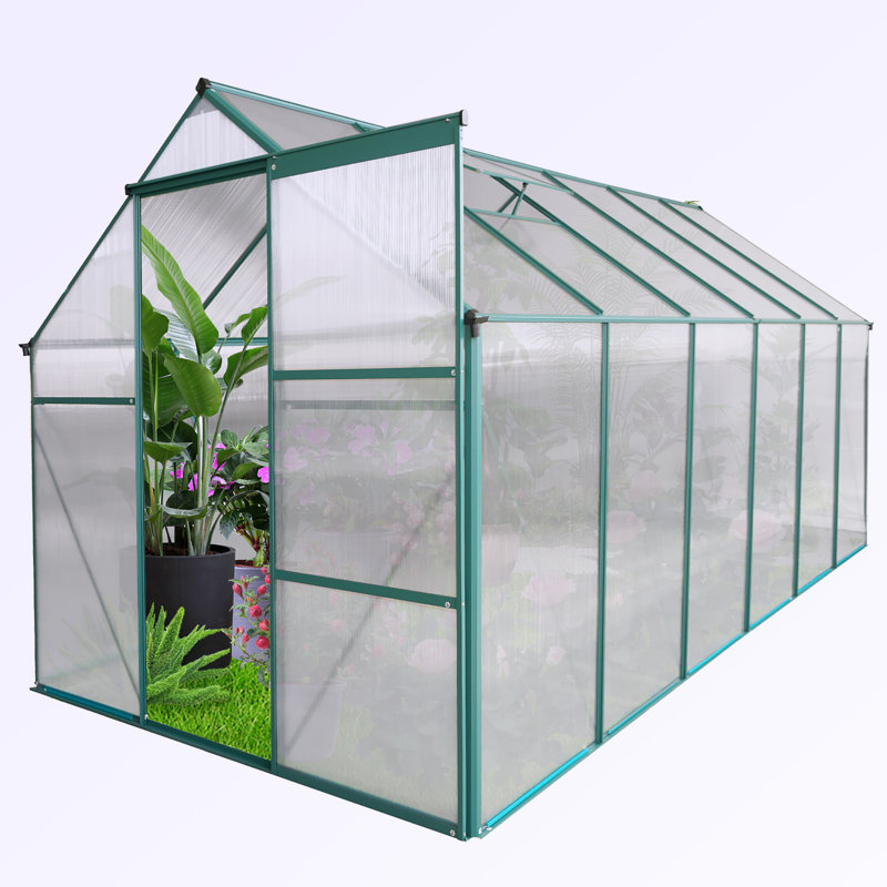 Polycarbonate Greenhouse Raised Base, Green, 75.6" H x 74.4" W x  146.06" D