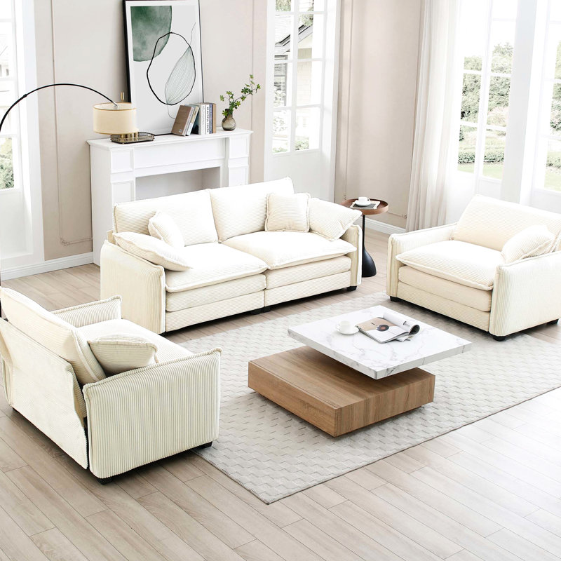 Velours côtelé beige confortable pour la vie et le divertissement avec un lustre délicat - rehaussant l'apparence de la pièce