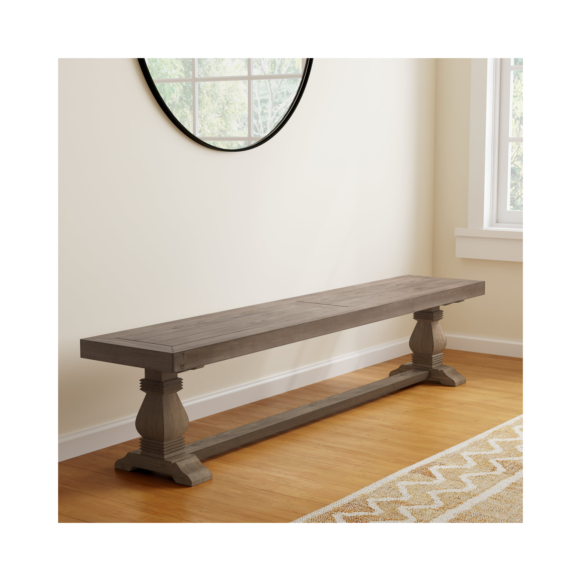Kinston Solid Wood Bench, 18" H x 83" W x 16"D, Distressed Brown