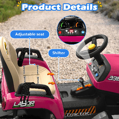 Tracteur pour enfant DEARAUTO 24V, Max 4,3Mph, pneus EVA, remorque basculante, télécommande, remorque amovible, tracteur