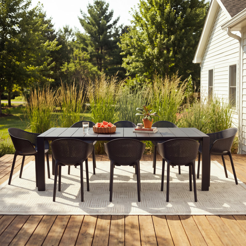 Farrah 9-Piece Extendable Patio Dining Set, Black