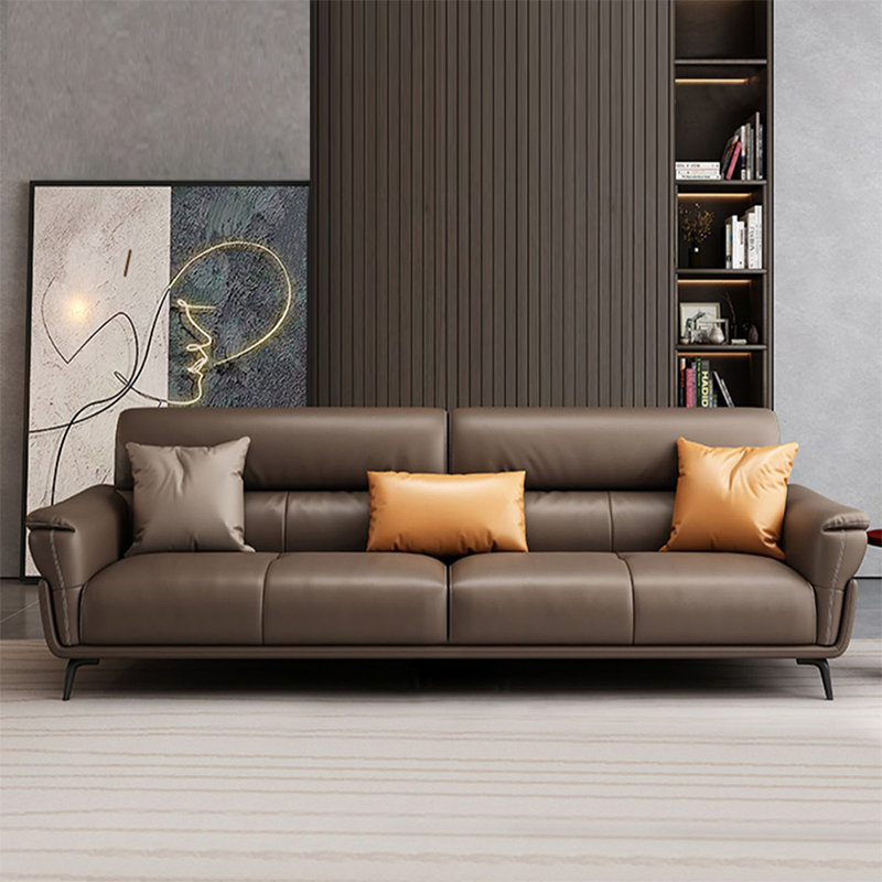 Ensemble de salon en cuir véritable brun foncé 3 pièces