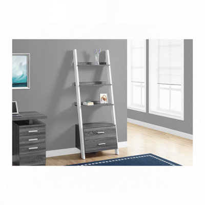 Bibliothèque, bibliothèque, étagère, échelle, 4 niveaux, h 69 po, bureau, chambre à coucher, stratifié gris et blanc, contemporain, moderne