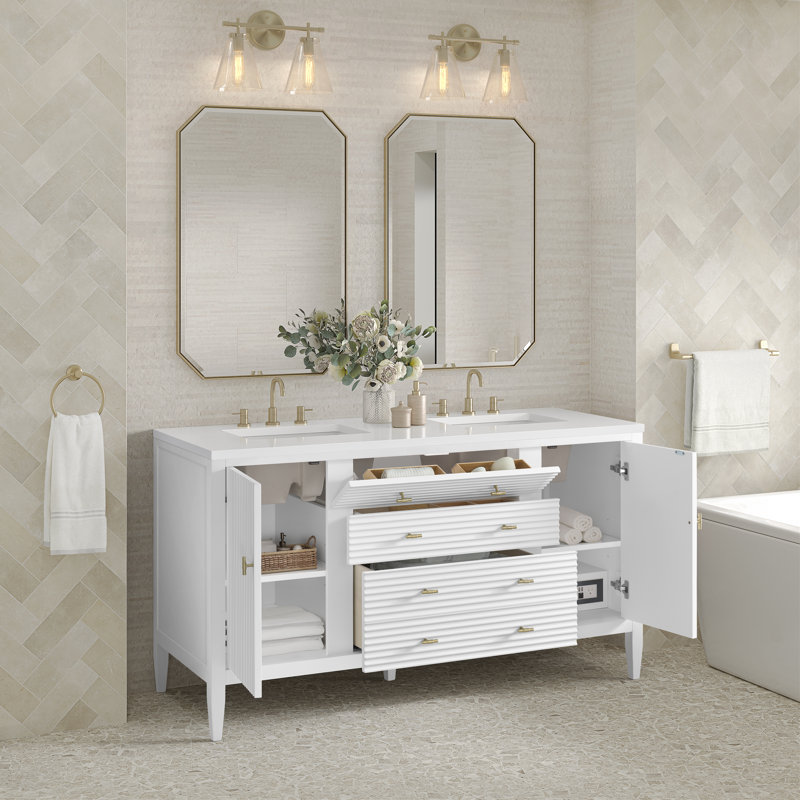 Myrrin 60'' W Double Vanity, White Zeus, Bright White, 8" Widespread