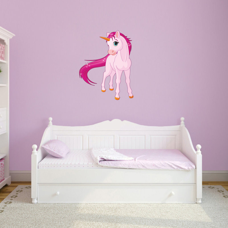Décalcomanie murale licorne rose, H 36 po x l 28 po