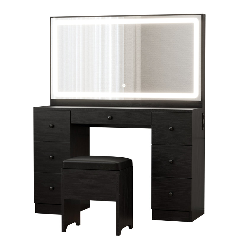 Makeup Vanity Desk with LED Mirror & 7 Drawers