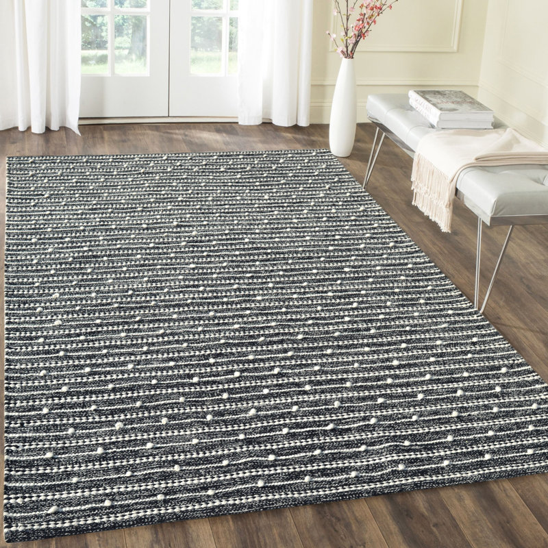 Tapis gris en laine / coton crocheté à la main Hubbert, Rectangle 5 pi x 8 pi