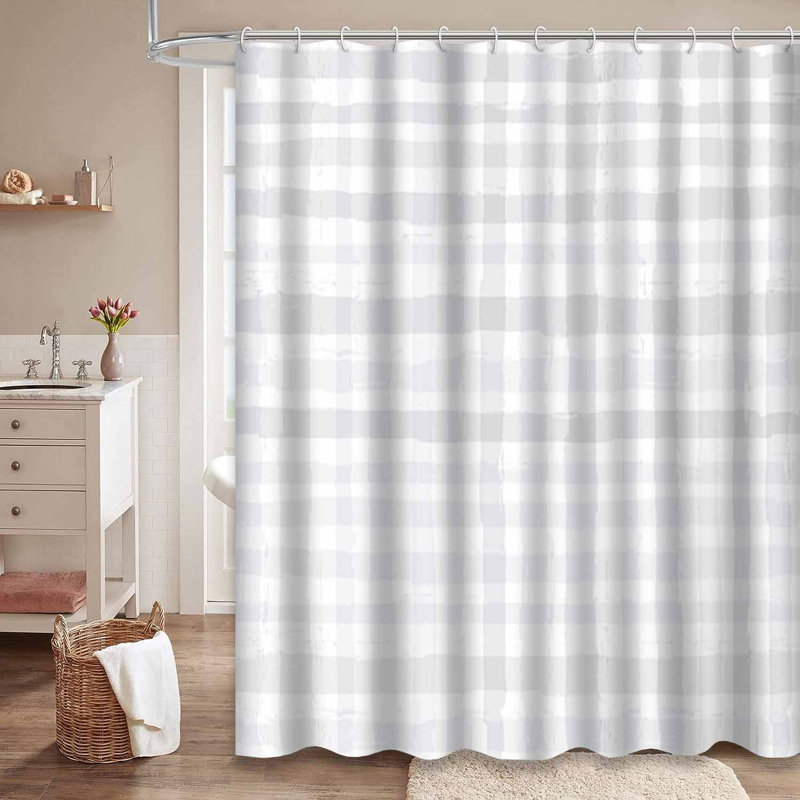 Rideau de douche abstrait à rayures blanches avec 12 crochets, L 72 po x l 84 po