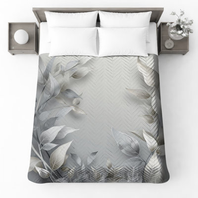 Silver Leaf Botanical Quilted Bedspread All Sizes