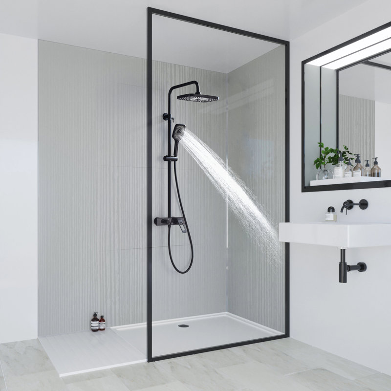 Système de douche complet en laiton massif 47,33 po avec valve brute, Noir mat