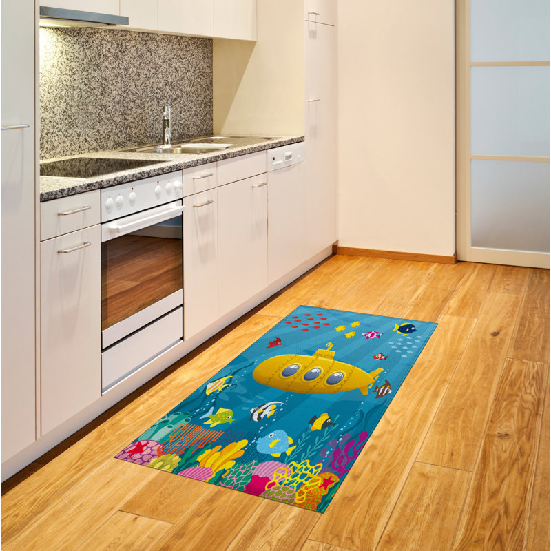 Submarine Yellow Submarine High Density Long Fiber Poly Threads Decorative Area Rug Carpet, Rectangle 2'7" x 5'