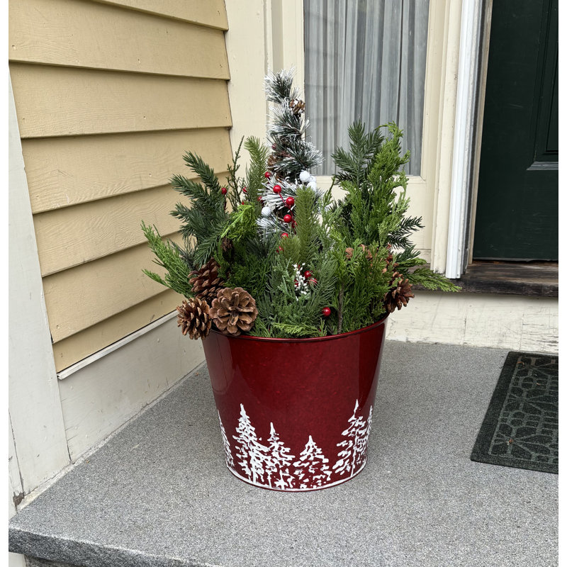 Pot de fleurs en métal galvanisé Monango, Rouge, H 10,5 po x l 12 po x P 12 po