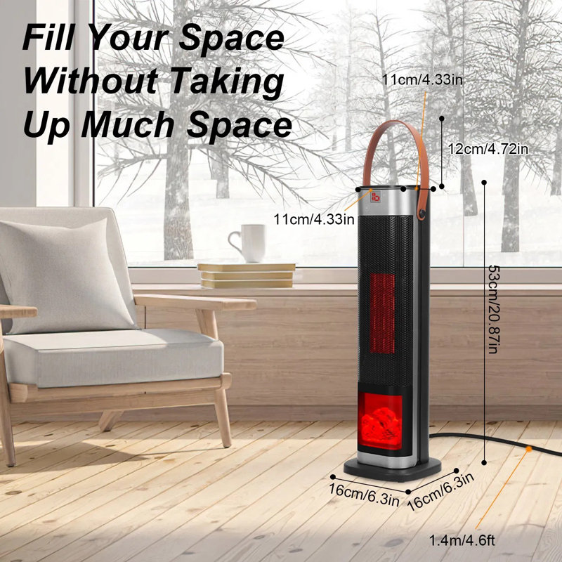 1500w Portable Space Heater With Fireplace Effect, 90° Oscillating Tower Heater With Remote, Adjustable Thermostat, 12-hr Timer, Overheat & Tip-over Protection For Indoor Use