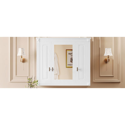 White Wall Mounted Bathroom Cabinet With 4 Shelves And Mirror Door Modern Mirror, Space Saving Design