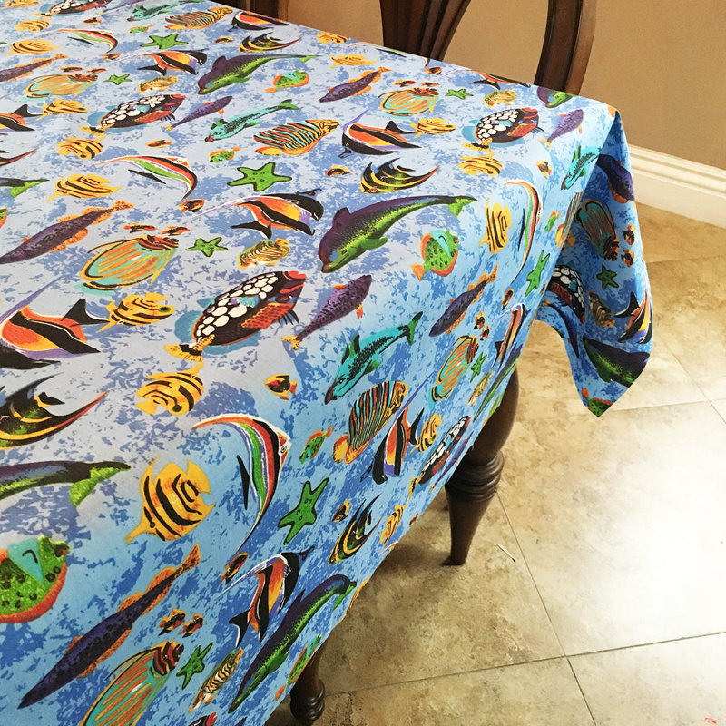 Fish Aquarium Print Tablecloths, Light Blue, 58'' x 144''