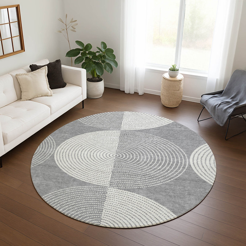 Machine Washable Indoor/Outdoor Howle ACN2275 Geometric Rug, Round 8'