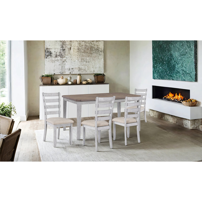 Bozell 5-Piece Solid Wood Dining Set With Ladder Back Chairs, Brown, Brown, Gray/Brown