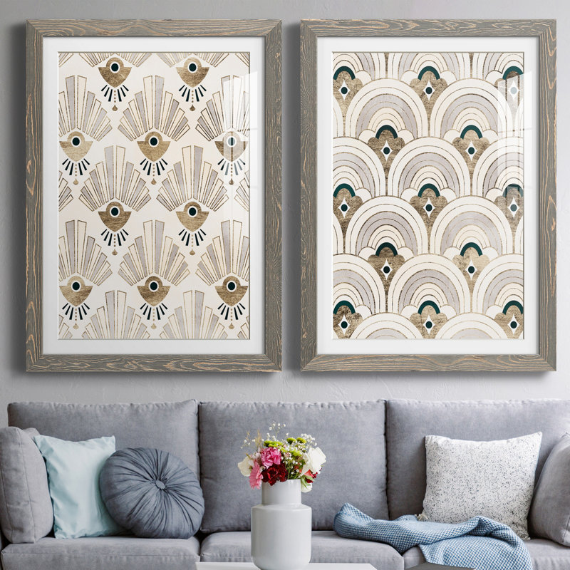 Deco Patterning III - ensemble de 2 impressions encadrées, H 17 po x l 20 po x P 1 po, Gris