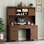 Bureau de direction Farmhouse avec huche et station de charge, bureau d'ordinateur avec 2 portes de grange coulissantes, 5 tiroirs et armoire de rangement avec tablette réglable à 3 positions, bureau pour le bureau personnel, chambre à coucher, noyer