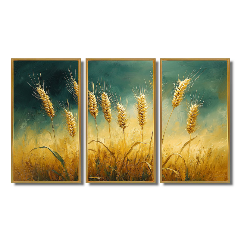 «Green Golden Wheat Fields II», ensemble d'art mural ferme, Toile avec cadre flottant or, H 40 po x l 60 po x P 1 po