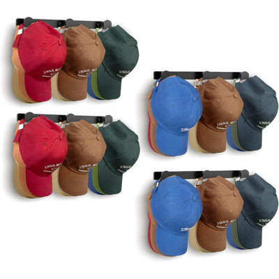 4 Packs Hat Rack for Wall Hat Organizer for Baseball Caps Holds 36 Hats 3 Mounting Options Hat Hook Hanger (Black)