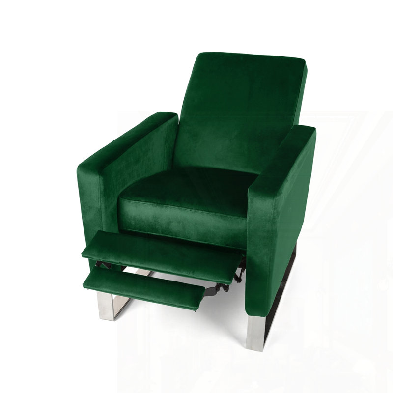 Push Back High Metal Leg Recliner, Emerald Velvet