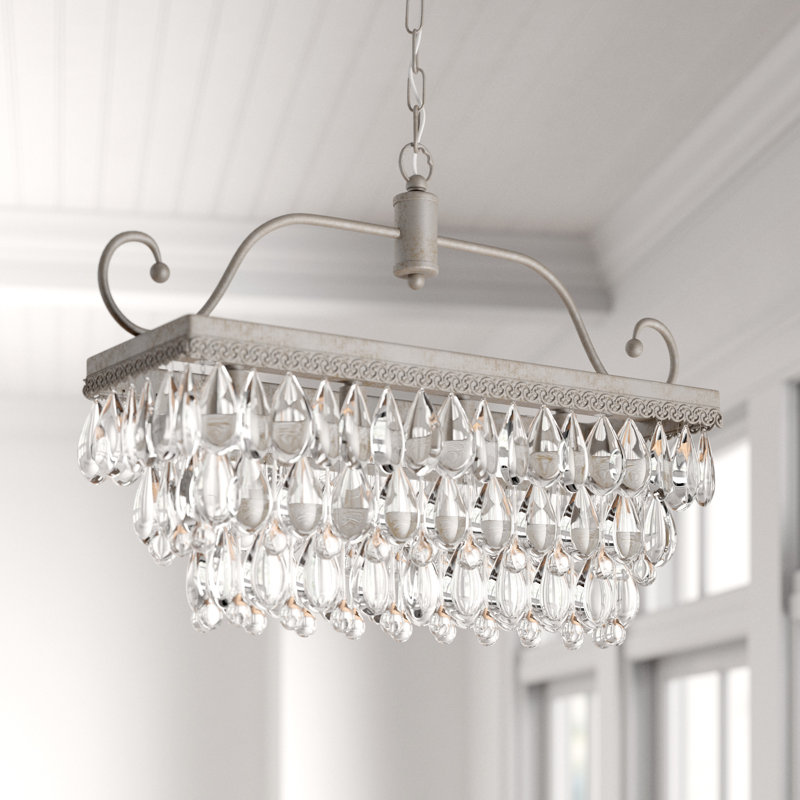 Lustre étagé unique à 4 lumières avec détails en cristal Braiden, Argent antique