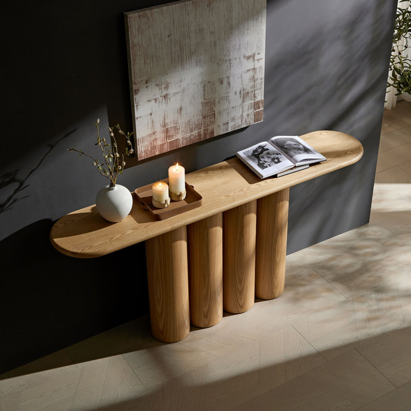 66.93'' Modern Console Table for Entryway with Unique cylinders Legs Design, Natural