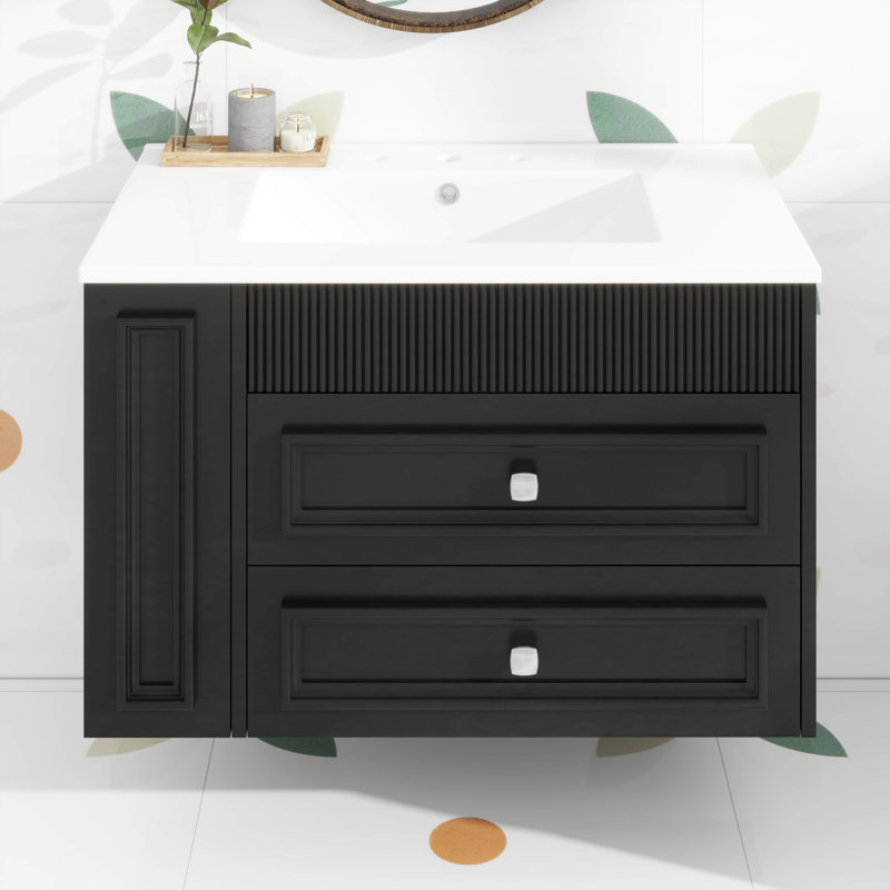 Ensemble de meuble-lavabo mural 30 po avec lavabo 30 po, 2 tiroirs, Noir