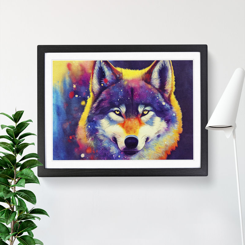 Watercolour Wolf Vol.4 Abstract - Single Picture Frame Print, Black, 46cm H x 64cm W