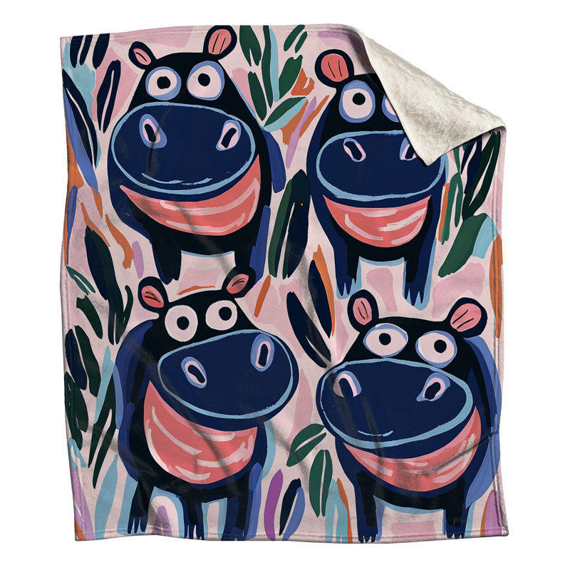 Cartoon Hippos Art Blankets, 60in W x 80in H