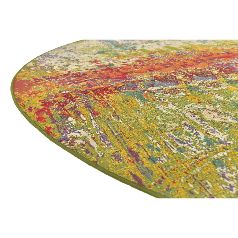 Tapis d'intérieur / extérieur multicolore à motif abstrait Trona, Rond 8 pi