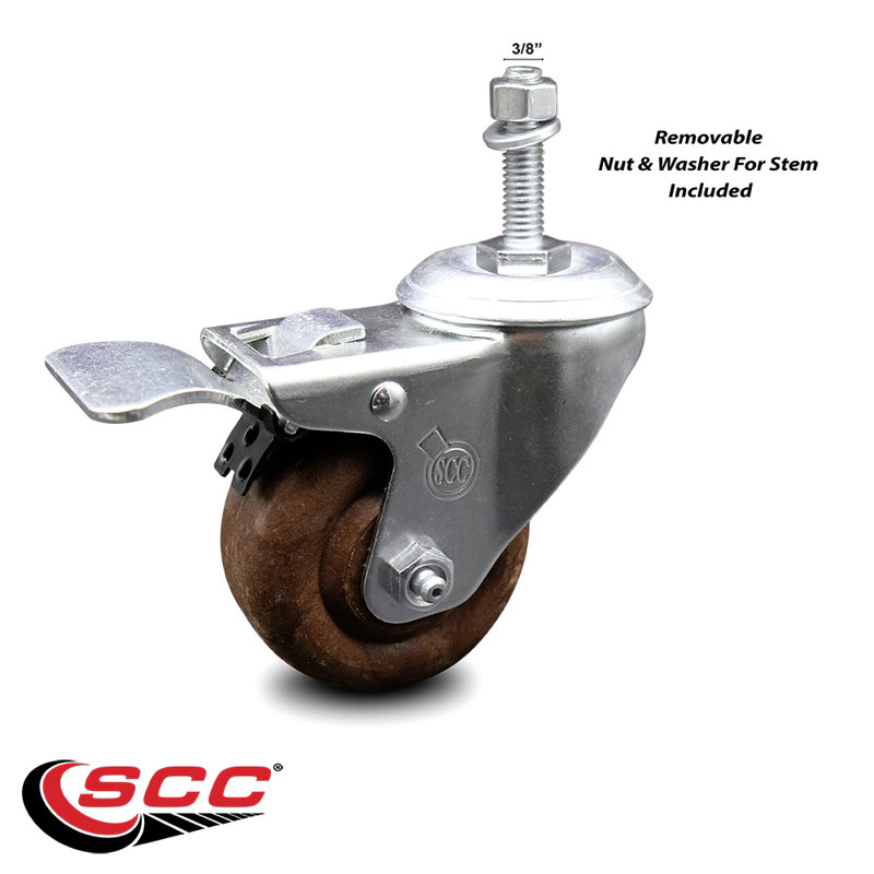 3.5 Inch High Temp Glass Filled Nylon 3/8 Inch Stem Caster with Total Lock Brake