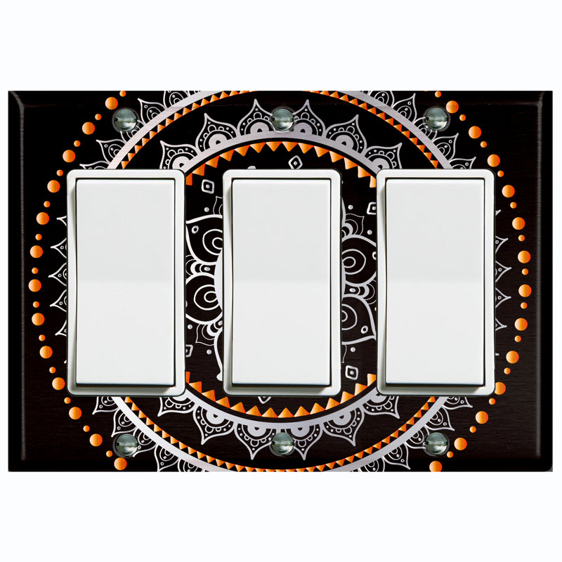 Orange Black Mandala Circle Patterned 3 - Gang Rocker Standard Wall Plate