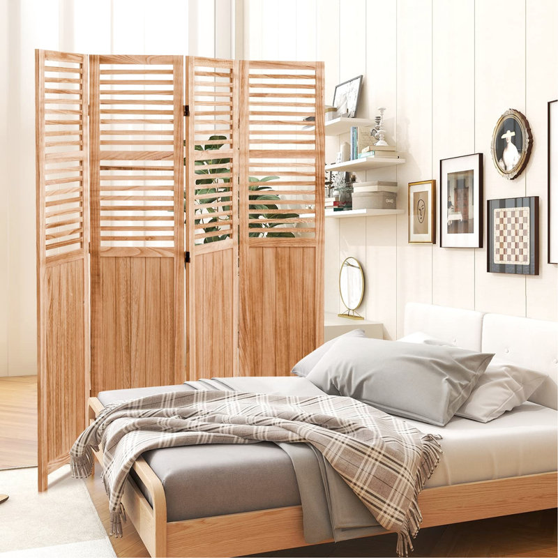 Cloison pliante en bois massif l 55,2 po x H 65 po, 4 panneaux, naturel