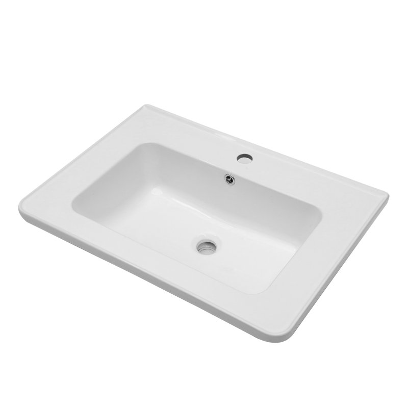 Plateau de meuble-lavabo simple blanc 28 po x 19 po avec 1 trou de robinet et trop-plein (lavabo seulement)