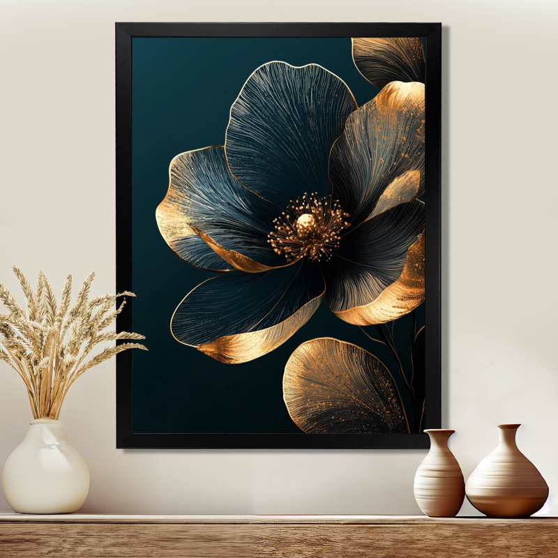 Kunze - Floral Wall Decor, Noir, H 20 po x l 12 po, Reproduction encadrée sans passe-partout