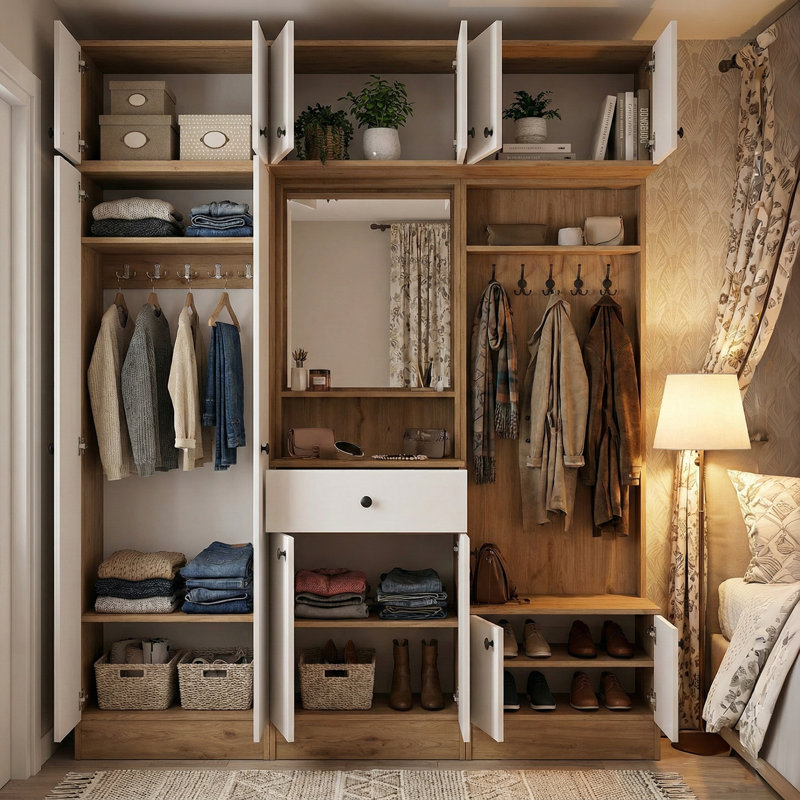 5-In-1 Entryway Hall Tree With Mirror, Shoe Storage And Coat Rack