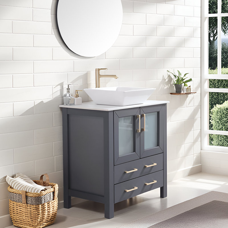 30" Modern Free-Standing Gray Single Bathroom Vanity, Silver