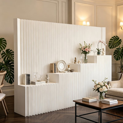 Étagère accordéon en papier alvéolé, autoportante et à plusieurs niveaux, cloison décorative pliable et modulable pour la maison et les espaces commerciaux, version 2 niveaux, dimensions : H 200 cm × L 300 cm × P 42 cm