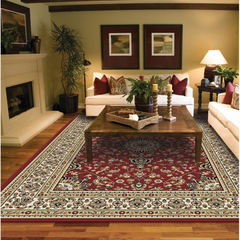 Tapis de zone rouge/brun fales, Rectangulaire 4 pi x5 pi. 2 po