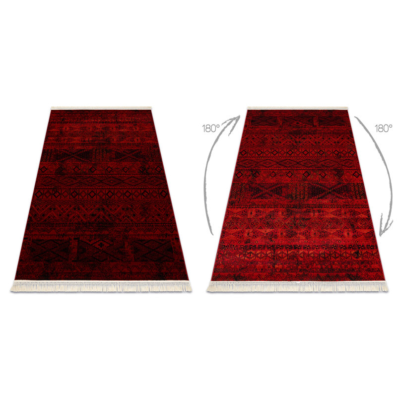 Luca 4722 – Elegant rug with fringes in burgundy & black – Classic Lucaal rug with ornament, Rectangle 300 x 400 cm
