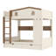 Lit superposé double au-dessus de double avec tiroirs et tablettes de rangement, lits superposés en bois massif avec crochets, aucun sommier nécessaire, beige et naturel
